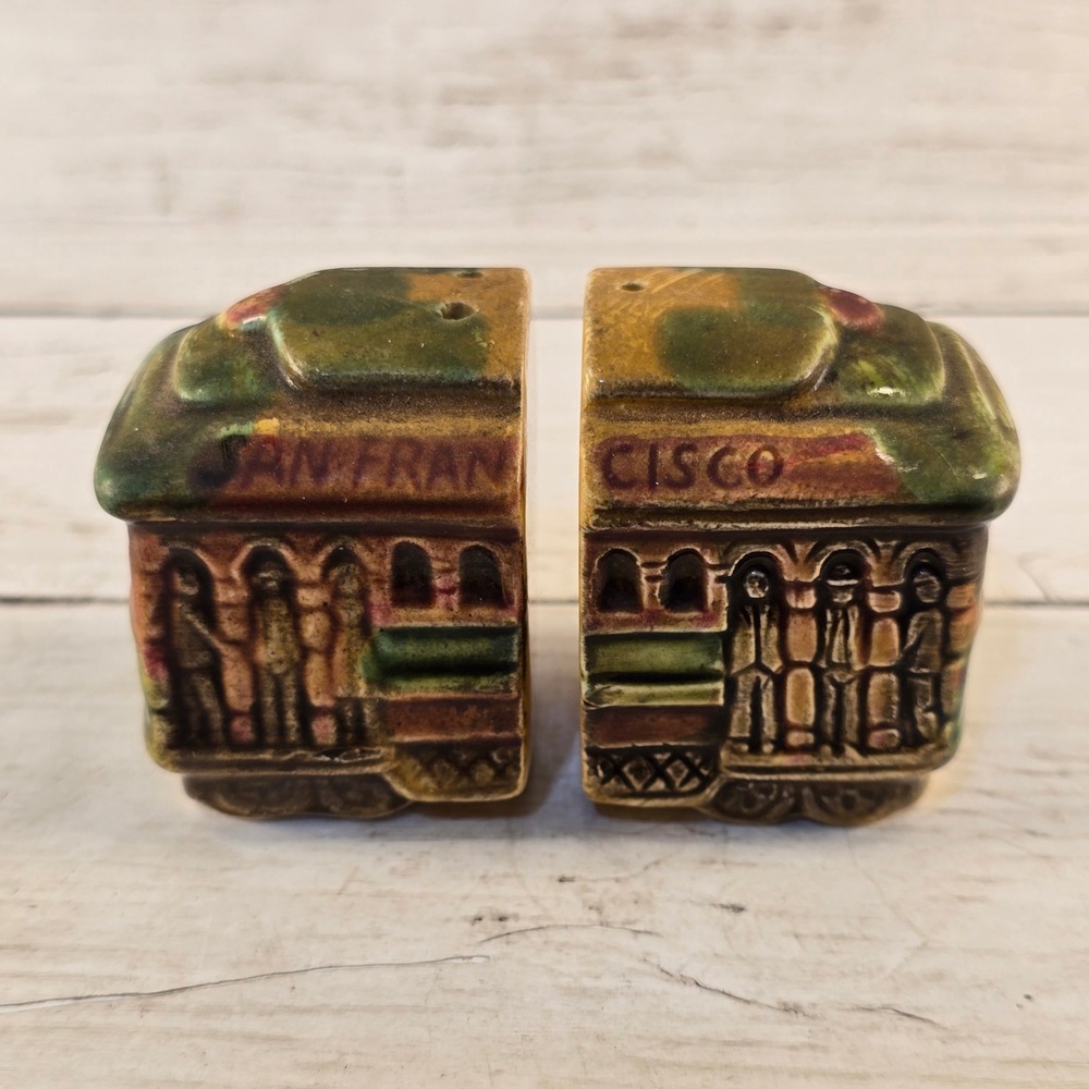 Vintage SNCO San Francisco Cable Car Ceramic Salt and Pepper Shakers Japan